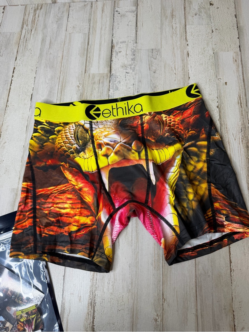 ethika Men's Mid Boxer Briefs Neon Yellow Waistband with Multicolor Print - Picture 3 of 5